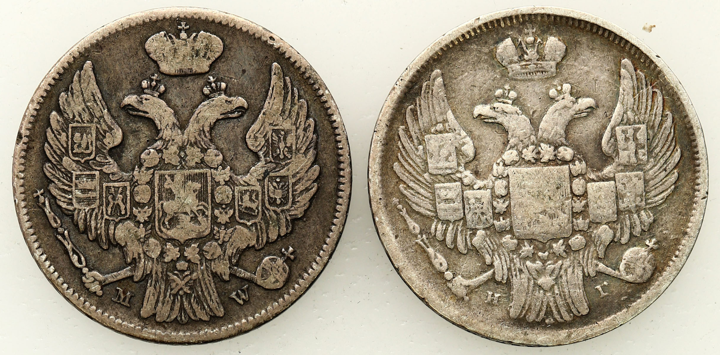 Polska XIX w./Rosja. Mikołaj I. 15 kopiejek = 1 złoty 1836 MW, 1839 MW, Warszawa, zestaw 2 monet